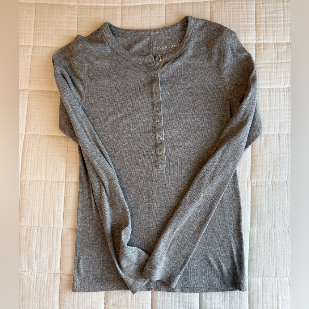 Everlane Ribbed Pima Henley, Gray, size M